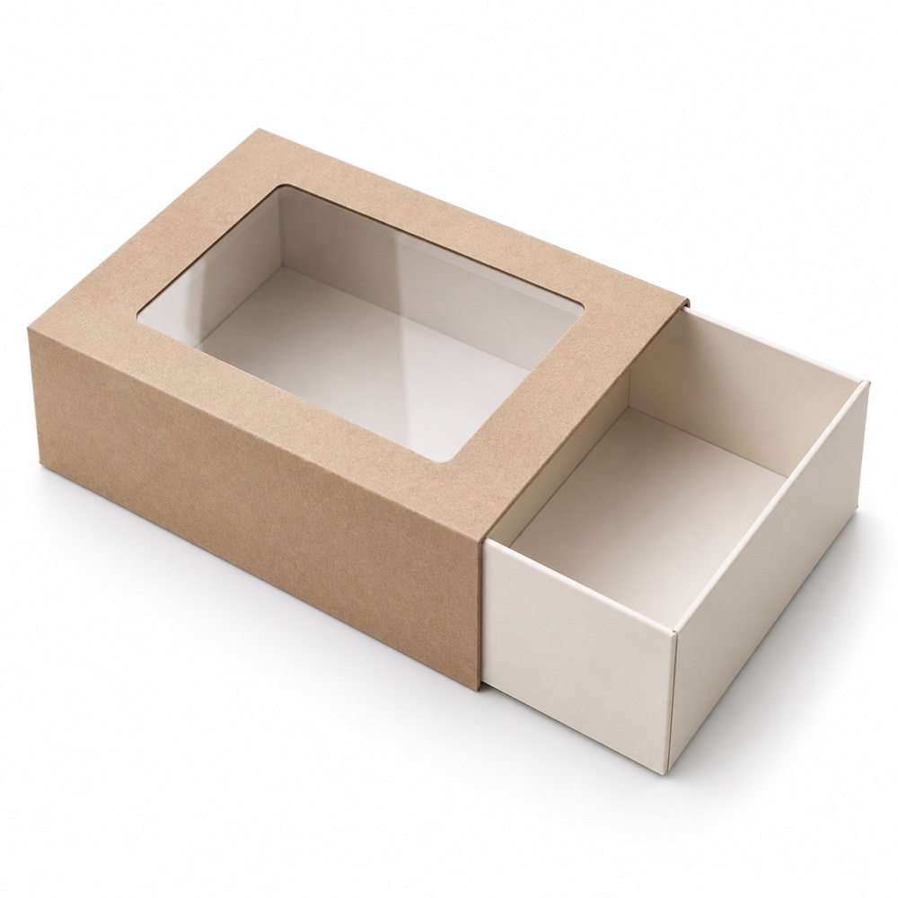Custom Rigid Cardboard Sliding Paper Box with Clear PVC Window