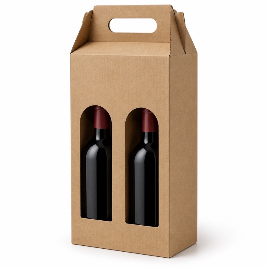 Eco-Friendly Corrugated Kraft Wine Bottle Gift Box with Handle