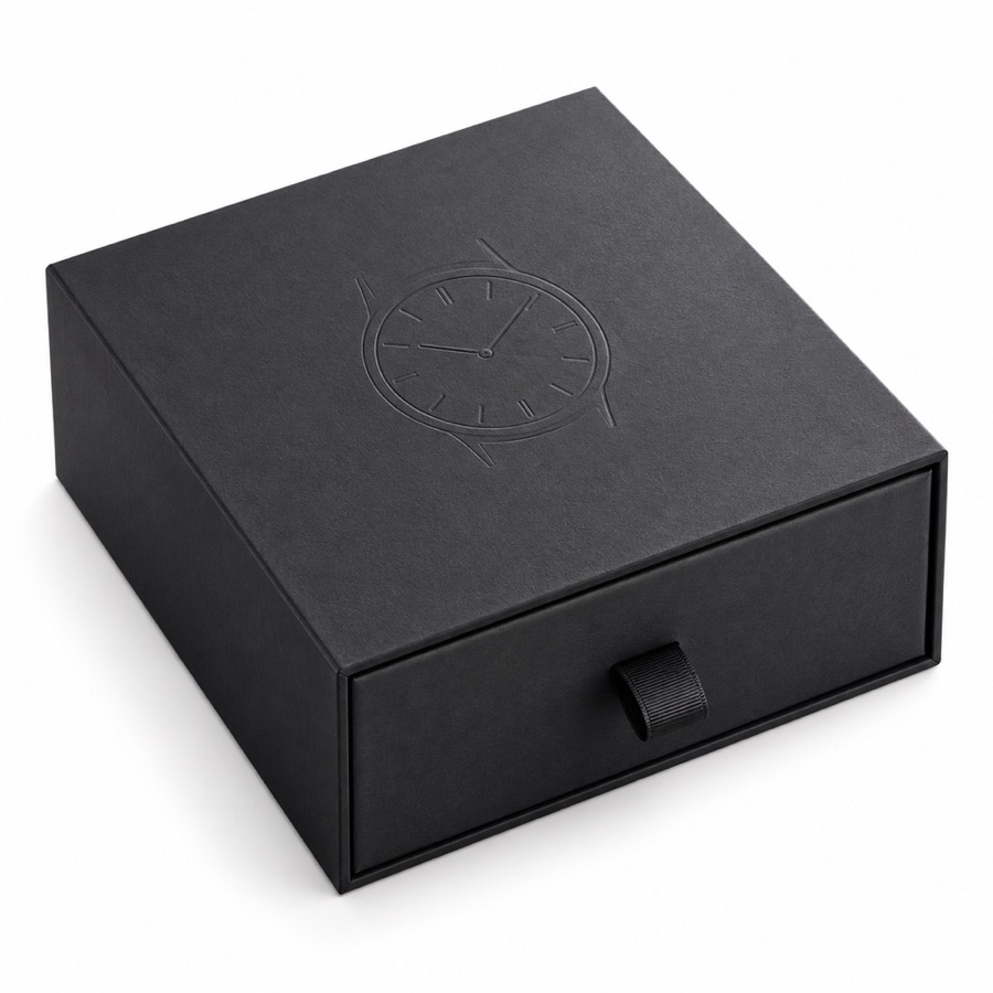 Heavy-Duty Rigid Drawer Box with Embossed Brand Logo for Watch Packaging