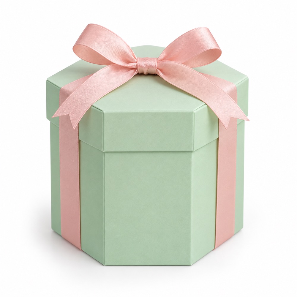 Hexagonal Creative Folding Gift Box with Ribbon Tie Closure
