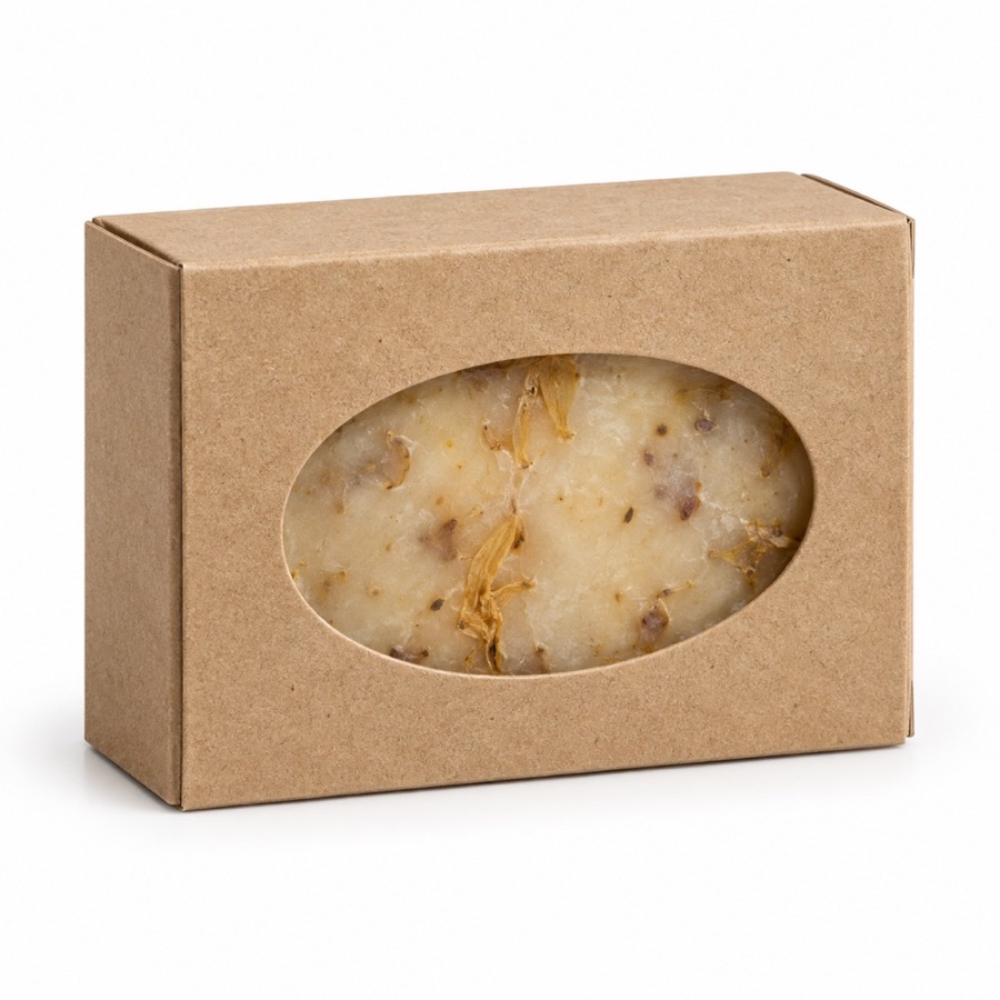 Double Tuck End Kraft Paper Soap Packaging Box with Die-Cut Window