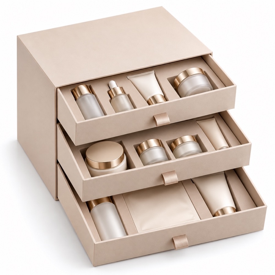 Multi-Tier Sliding Drawer Gift Box for Skincare & Cosmetics Set